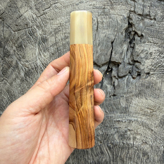 I- 15 Japanese Tamamoku Cedar (Rich oil) Wa handle, Marble Horn Ferrule - 135mm