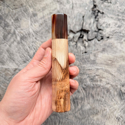 I - Cool Two tone Curly Japanese Tamamoku Cedar, Marble horn ferrule, 140mm