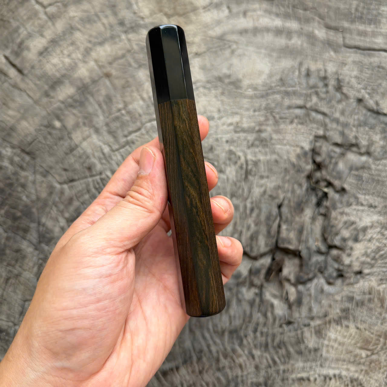 I - Clean Black Ebony with Elegant Grain , Black horn Ferrule , 140mm handle