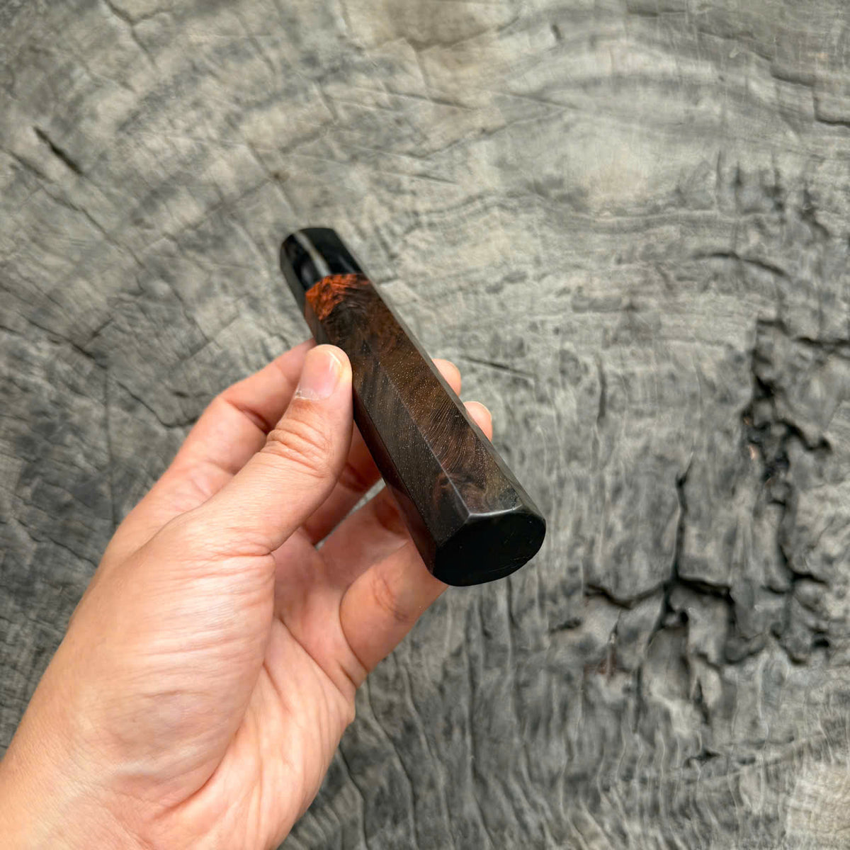 I - Black Curly Burl Siamese Rosewood Wood Wa handle, Black Marble horn ferrule, 140mm