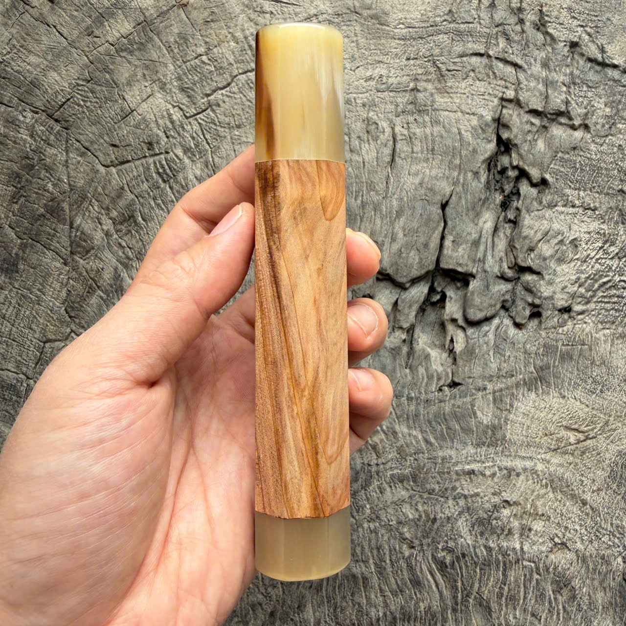 I - 11  Japanese Tamamoku Cedar Wa handle,  White horn Ferrule End cap - 145 mm