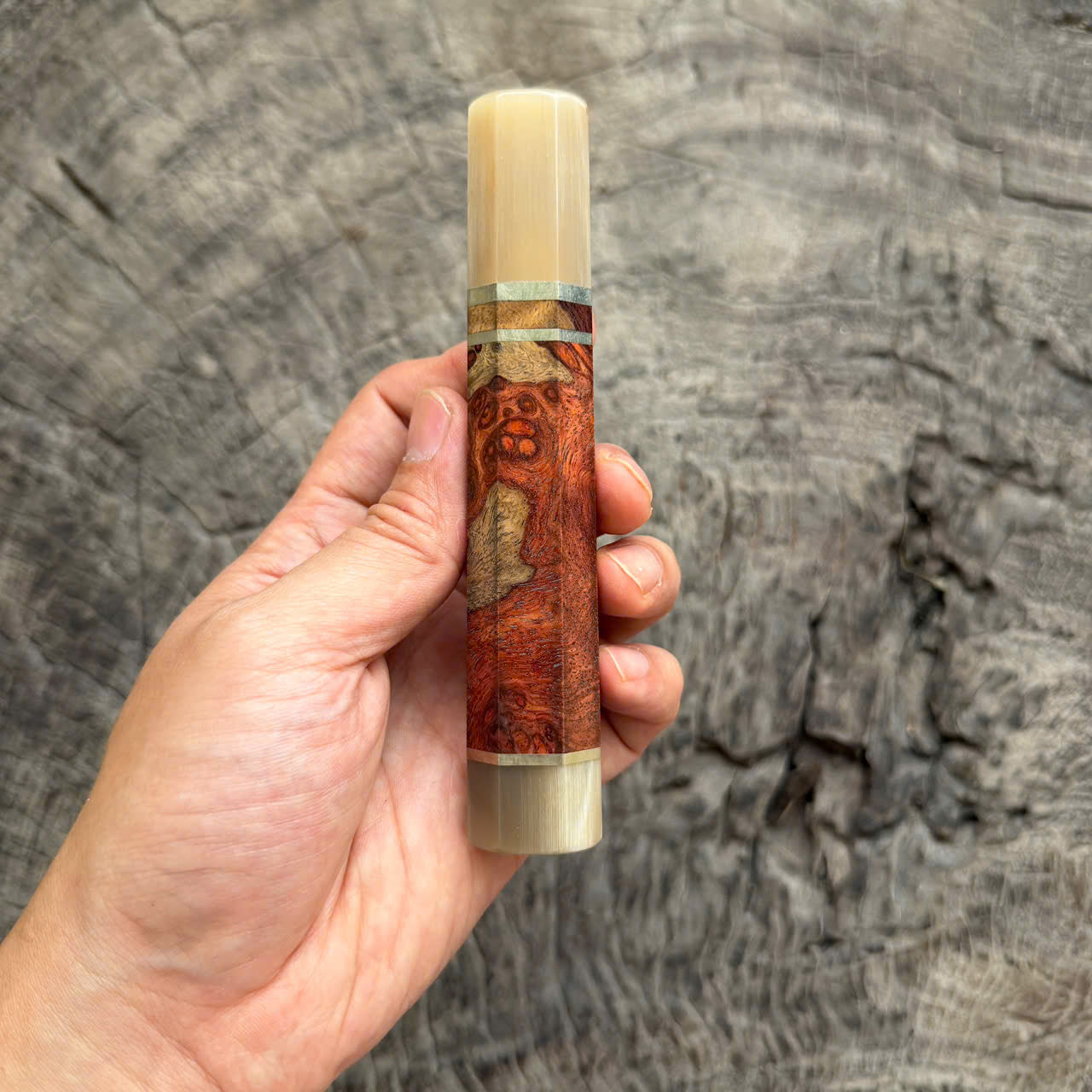 I- Two tone Red Amboyna Wa handle with Nickel Spacer,  135mm