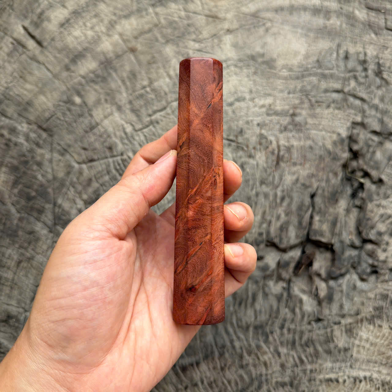 I - 6 Red Amboyna Burl Wa handle, Mono- 130mm