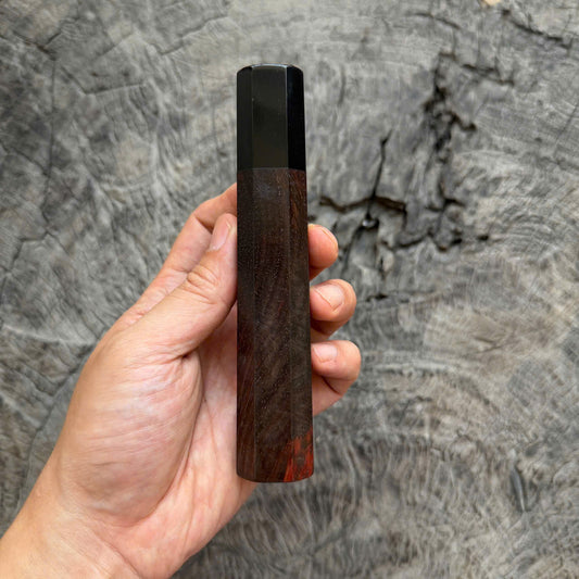 I -7 Curly Black Siamese Rosewood Wa handle, Black horn ferrule, 145 mm handle
