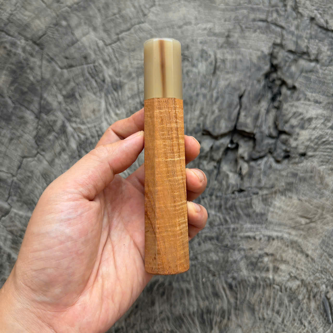 I - 4 Curly Hawaiian Koa Wa handle, White horn ferrule, 140mm handle