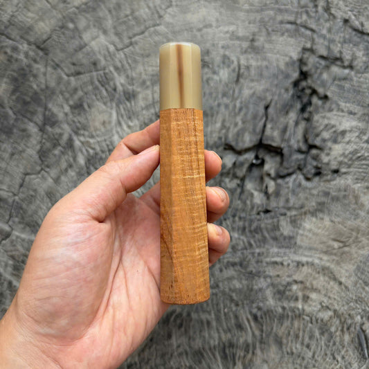 I - 4 Curly Hawaiian Koa Wa handle, White horn ferrule, 140mm handle