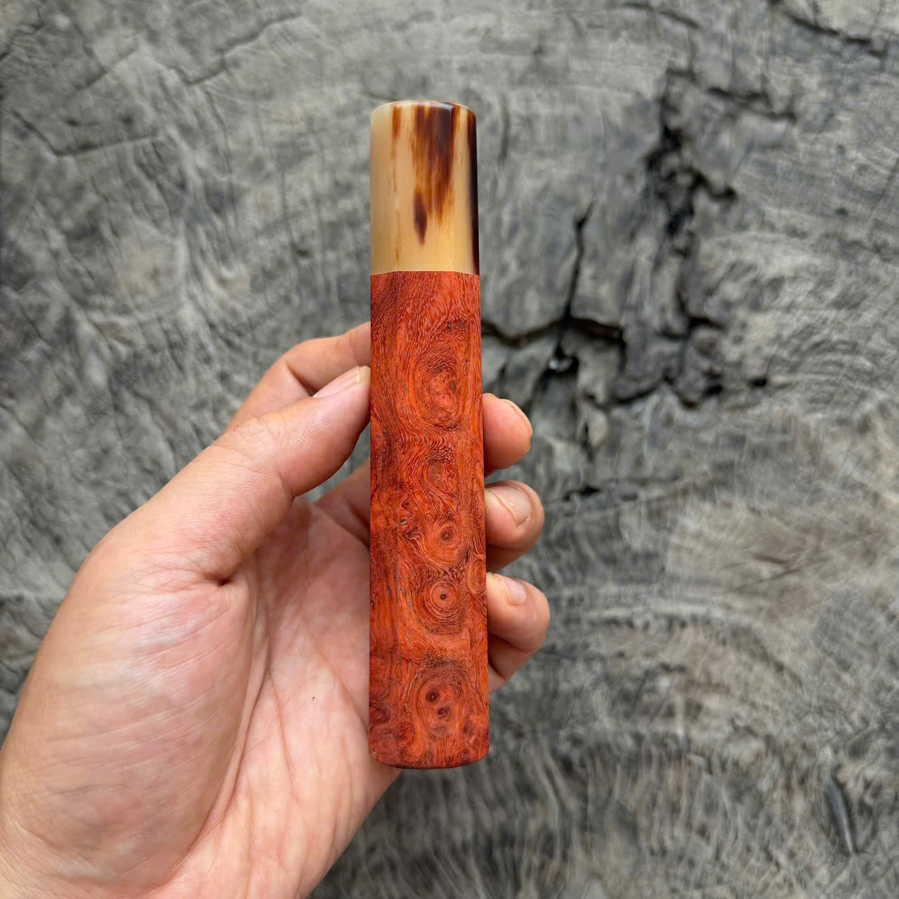 I- 10 Nice Red Amboyna Wa hhandle. Marble horn Ferrule,  135mm
