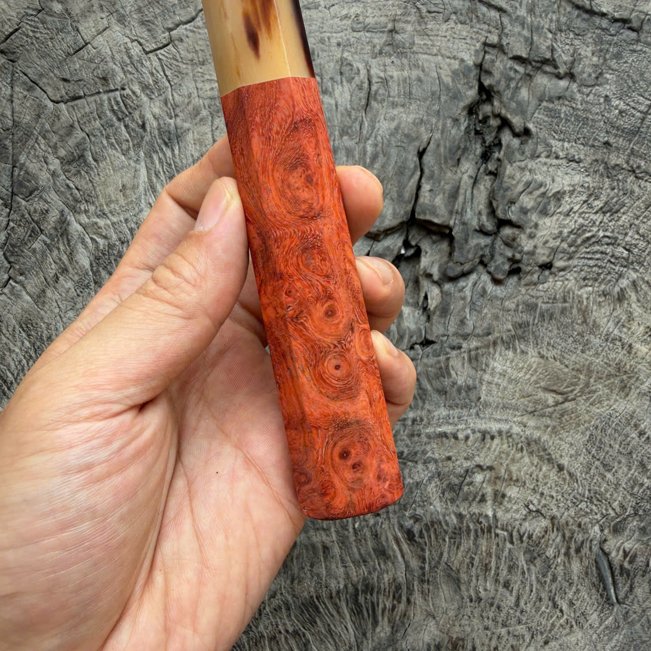 I- 10 Nice Red Amboyna Wa hhandle. Marble horn Ferrule,  135mm
