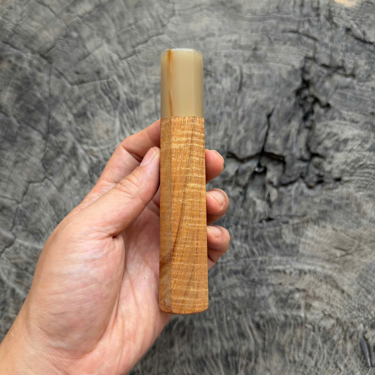 I - 4 Curly Hawaiian Koa Wa handle, White horn ferrule, 140mm handle