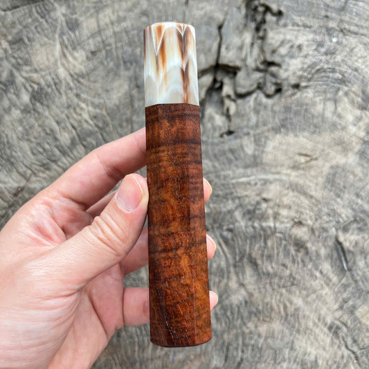 I - 6 Dark Curly Siam Rosewood Wa handle,  Marble horn - 140mm