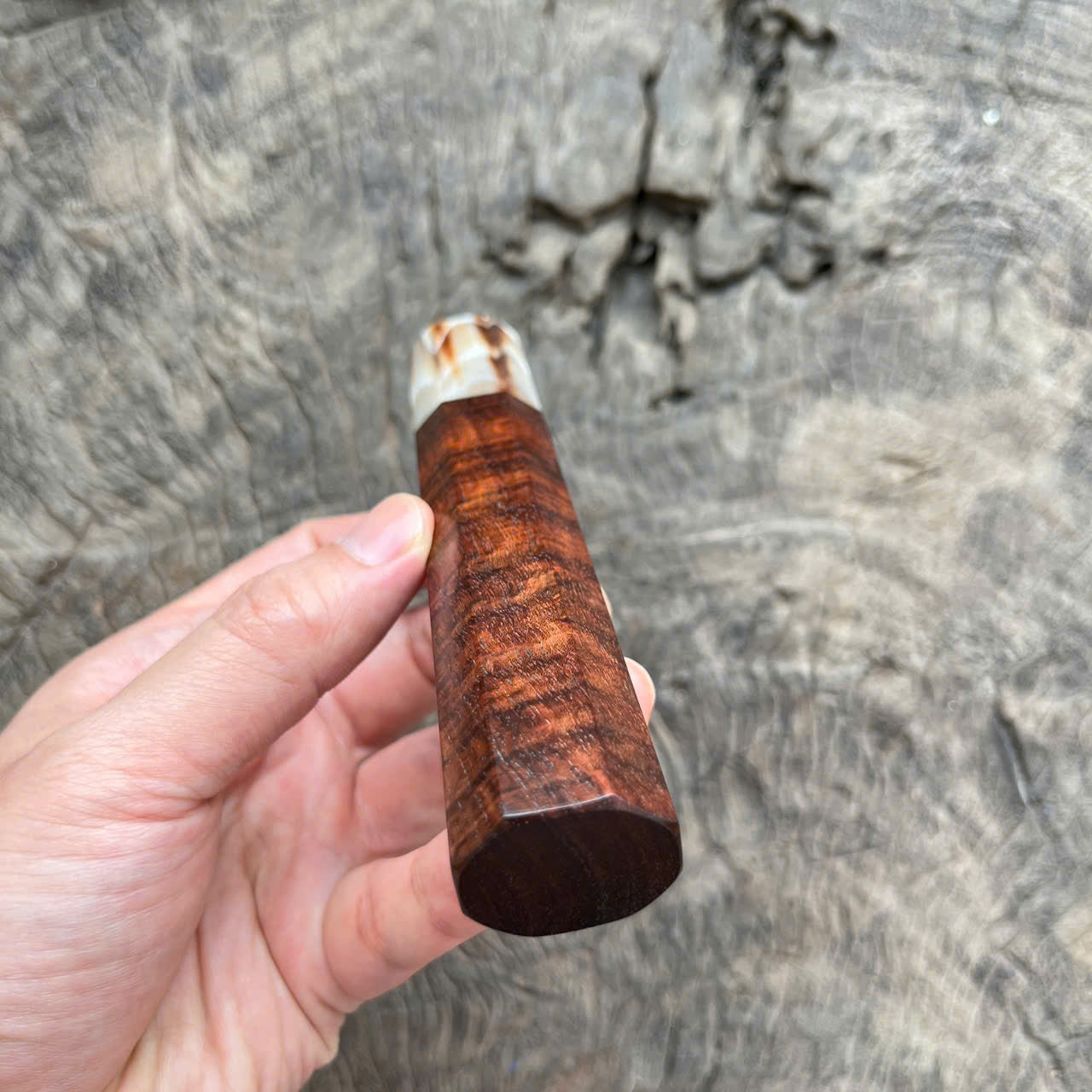 I - 6 Dark Curly Siam Rosewood Wa handle,  Marble horn - 140mm