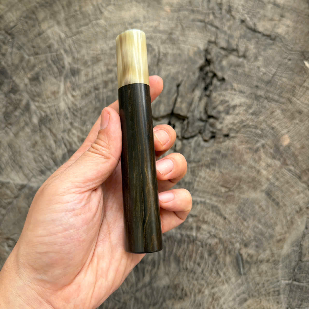 I - Oval Ebony wood handle , Cream horn Ferrule , 140mm handle