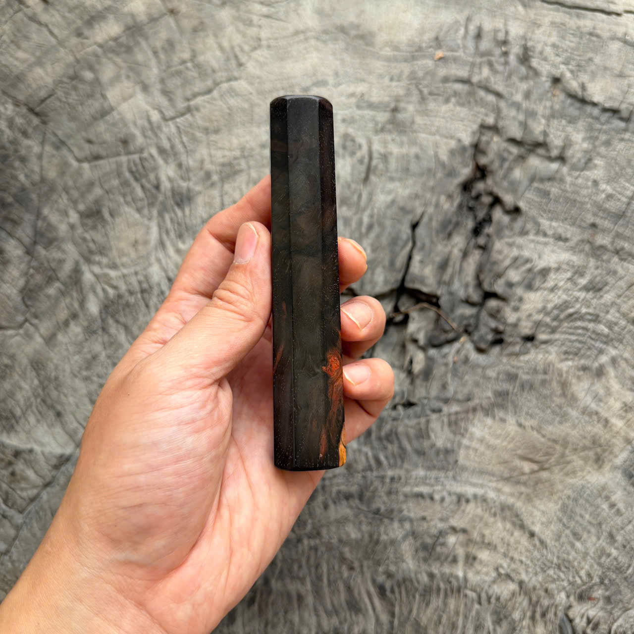I - 6 Curly Black Red Siamese Rosewood Wa handle, Mono, 120mm for petty