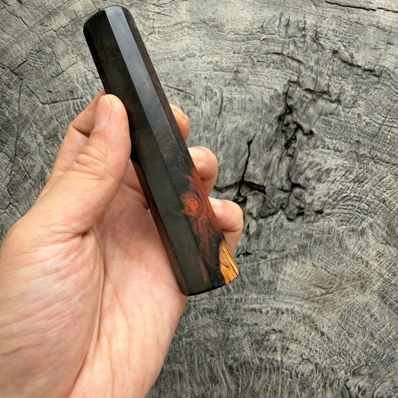 I - 6 Curly Black Red Siamese Rosewood Wa handle, Mono, 120mm for petty