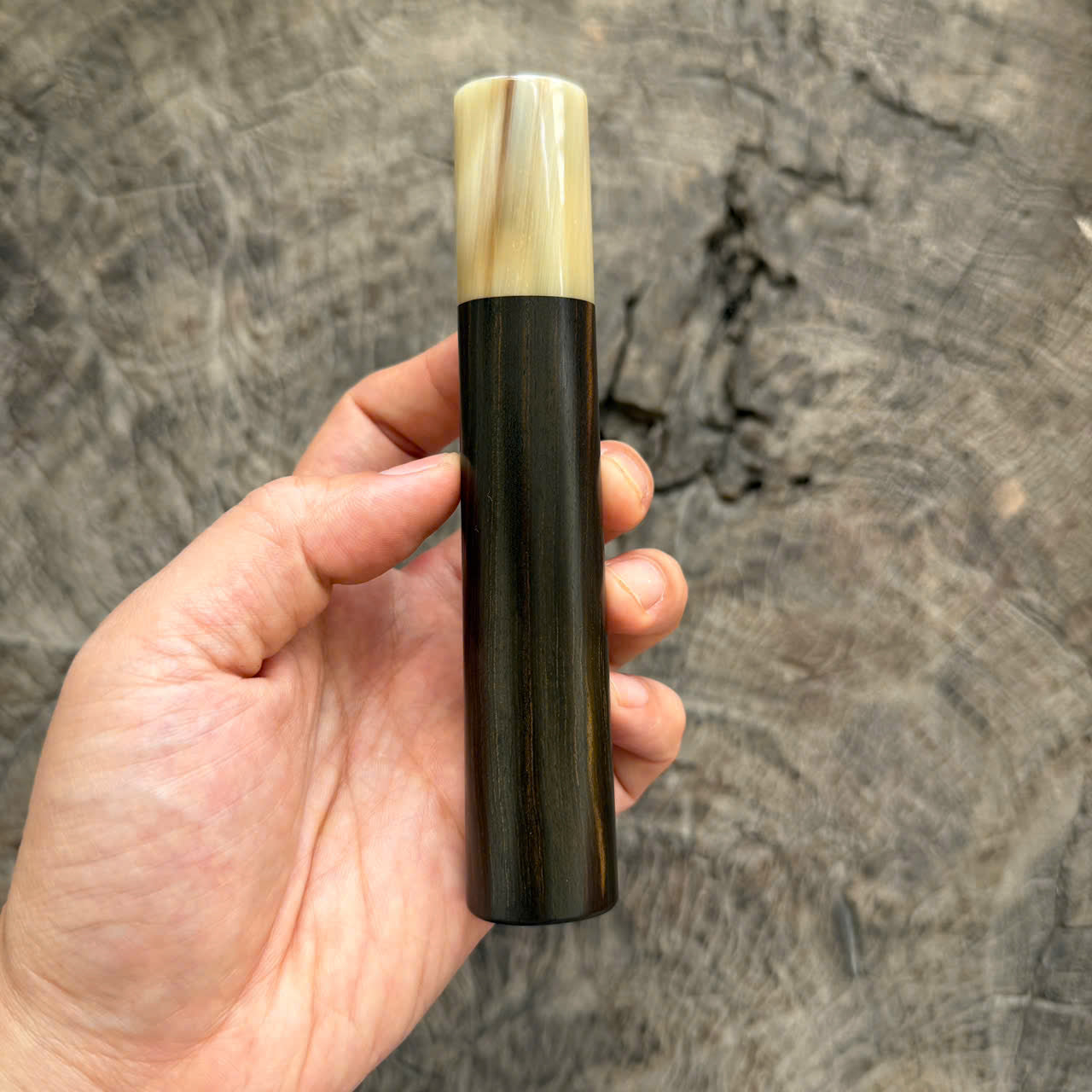 I - Oval Ebony wood handle , Cream horn Ferrule , 140mm handle