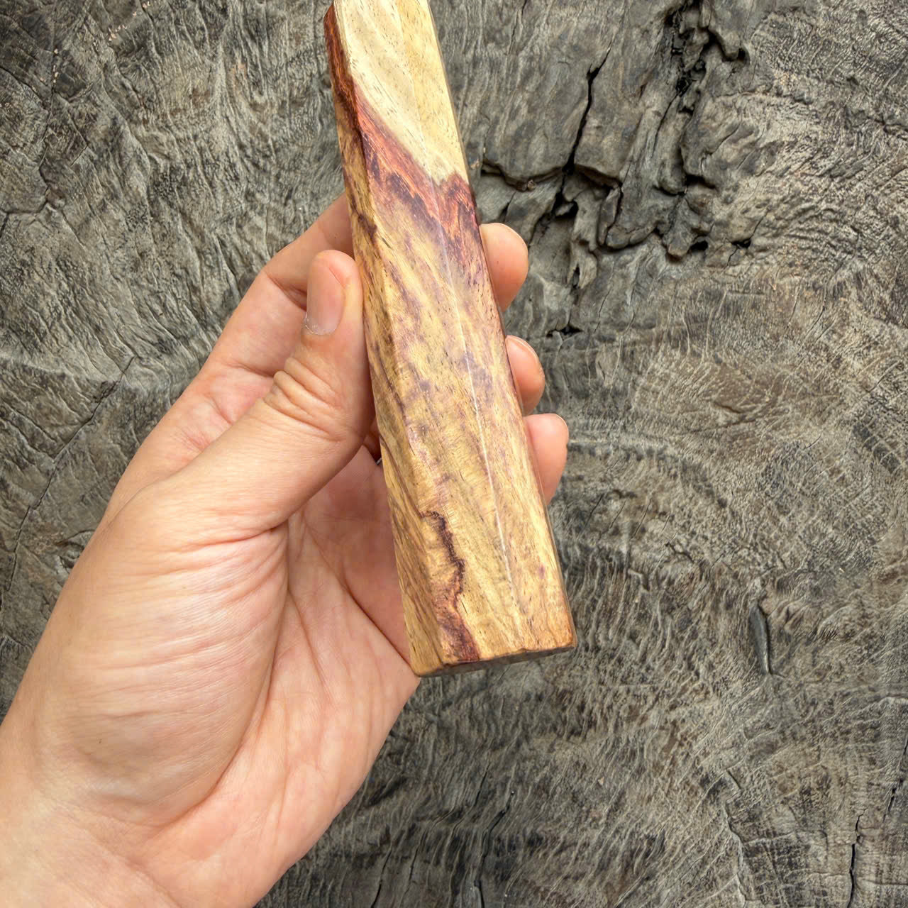I - Figured Two tone Curly Huanghuali wood handle , Mono , 140mm handle