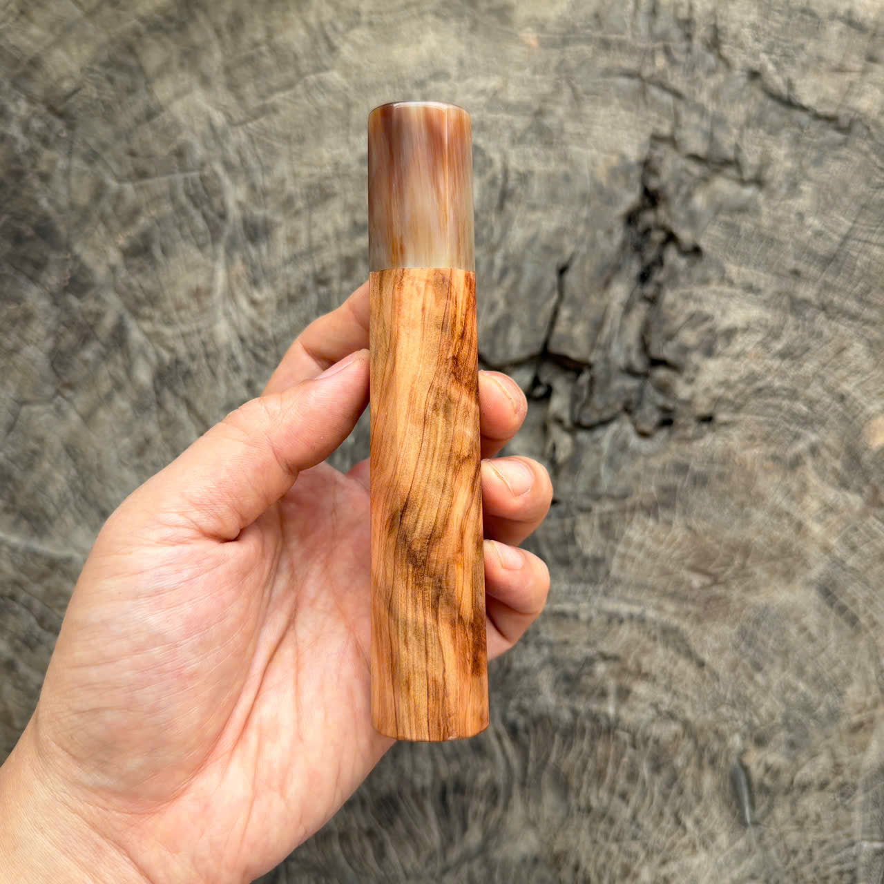 I -9 Tamamoku Cedar wood wa handle , Amazing Marble horn , 140mm handle