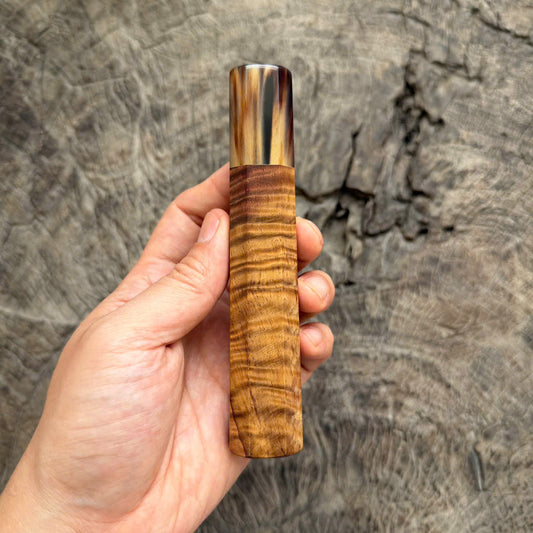I - Very special Curly Gold Rosewood Wa handle , Marble horn Ferrule , 140mm handle