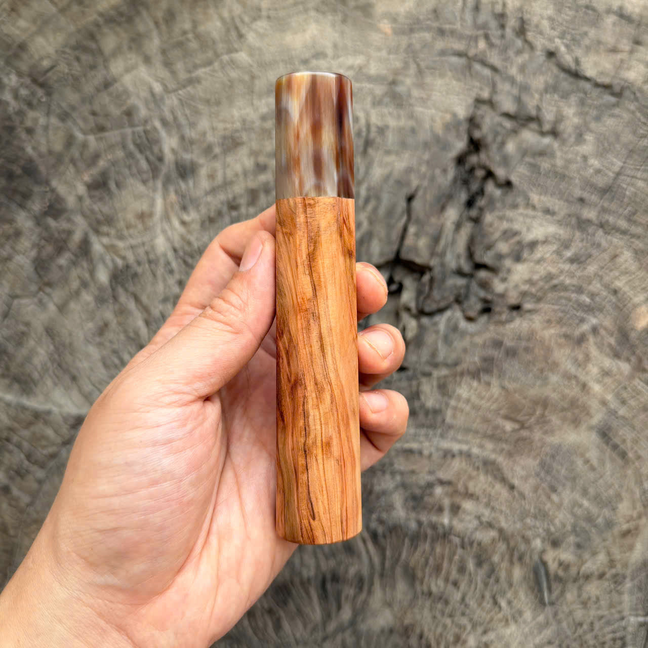 I -9 Tamamoku Cedar wood wa handle , Amazing Marble horn , 140mm handle