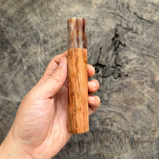 I -9 Tamamoku Cedar wood wa handle , Amazing Marble horn , 140mm handle