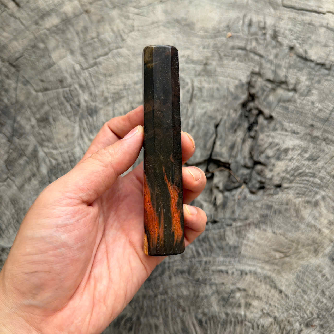 I - 6 Curly Black Red Siamese Rosewood Wa handle, Mono, 120mm for petty