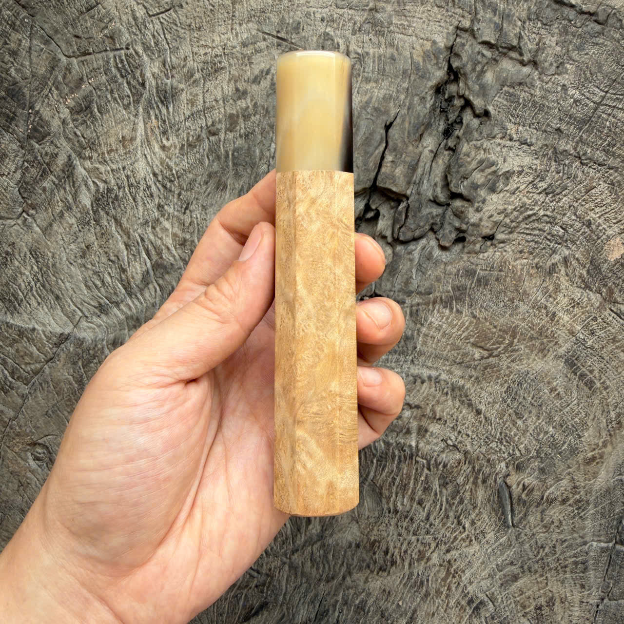 I -5 Burl Crape myrtle wood wa handle , White horn ferrule , 140mm handle