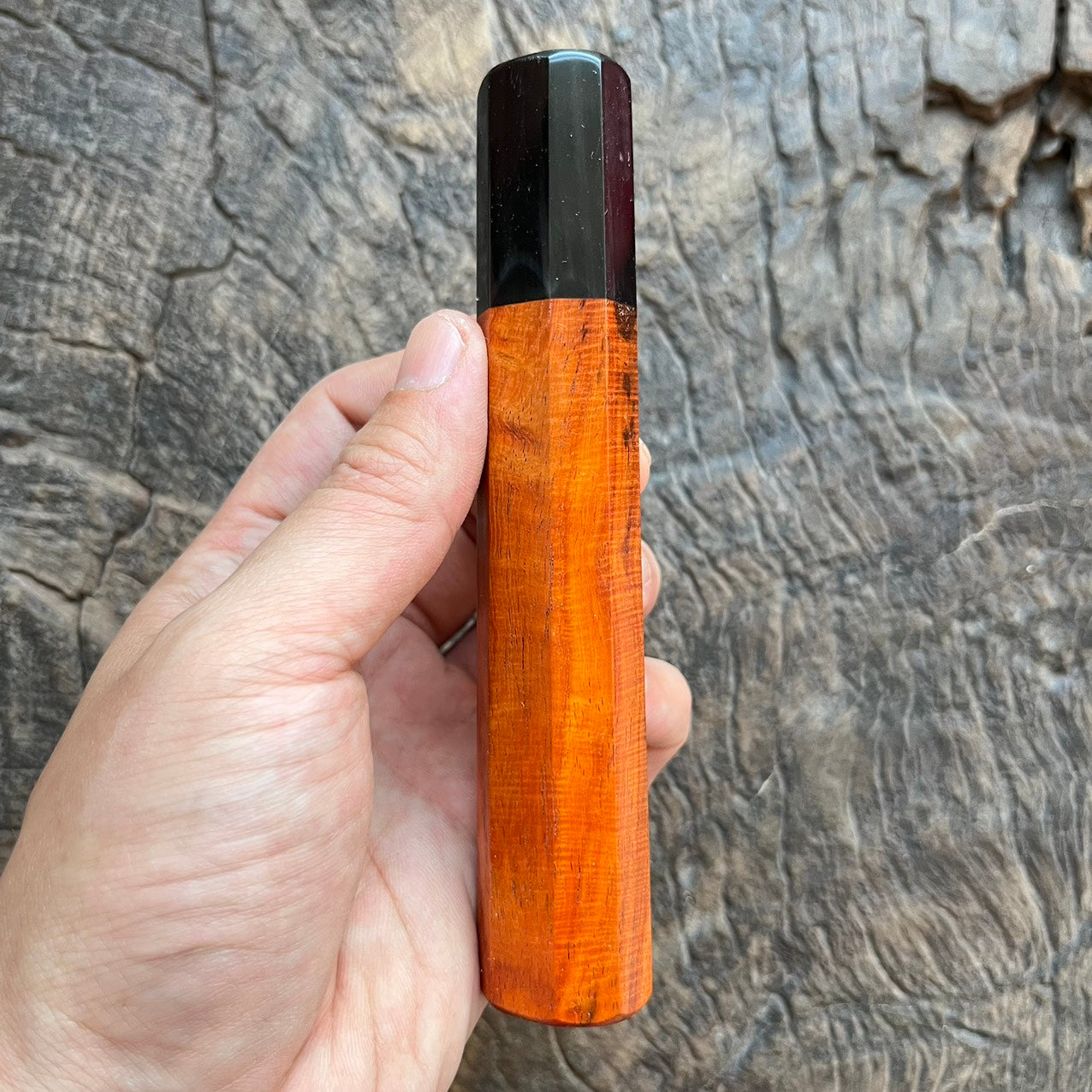 I- Orange Curly Siam Rosewood with black horn ferrule - 140mm