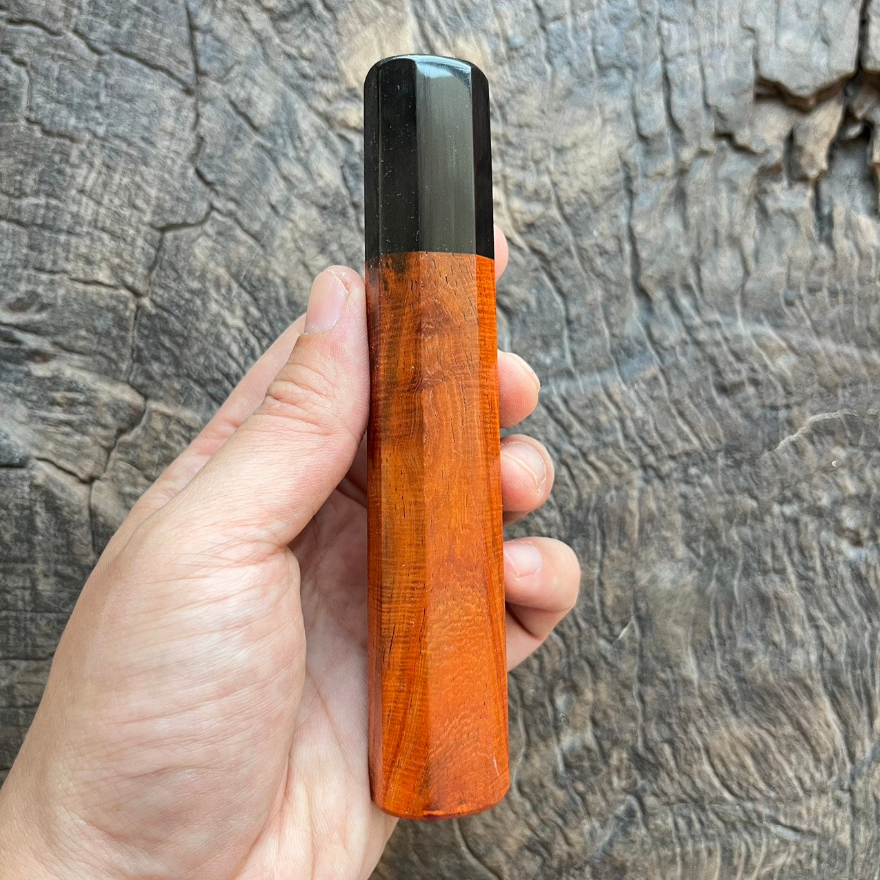 I- Orange Curly Siam Rosewood with black horn ferrule - 140mm