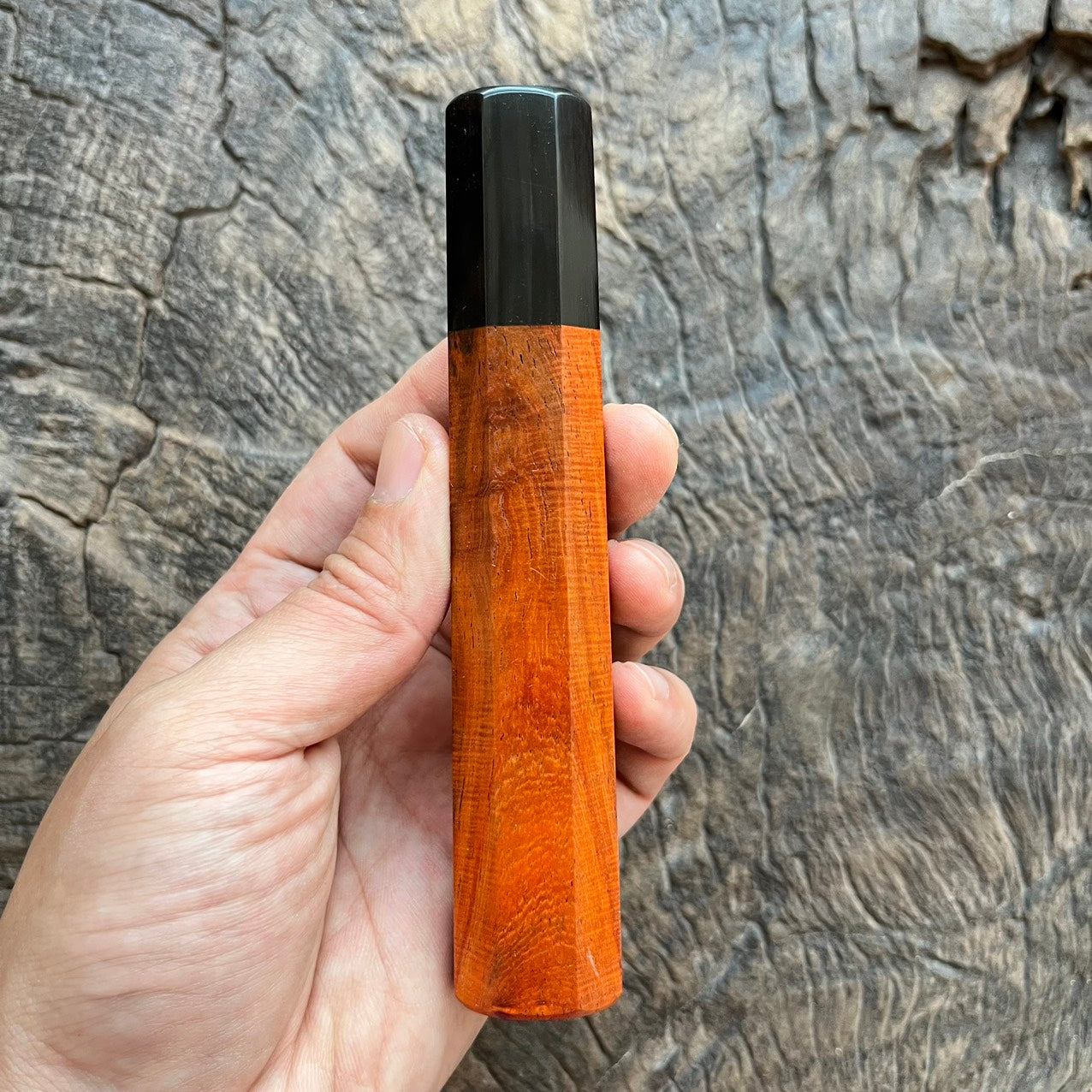 I- Orange Curly Siam Rosewood with black horn ferrule - 140mm