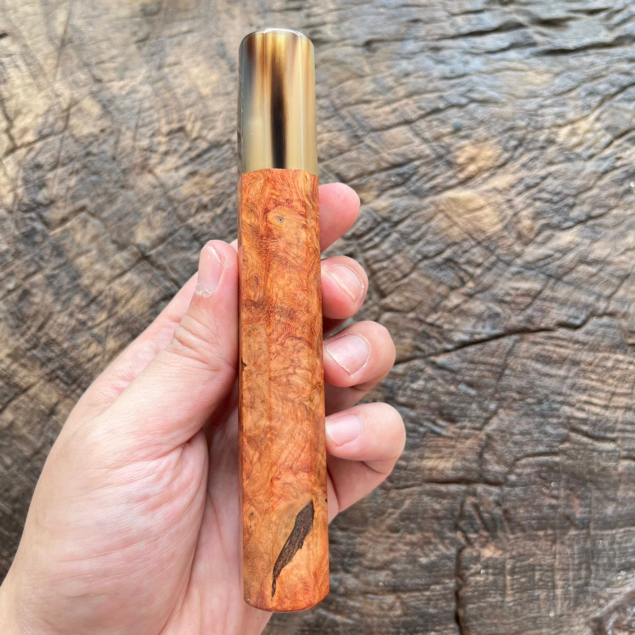 I-  3 Golden Amboyna Burl Wa handle with white horn ferrule  145mm