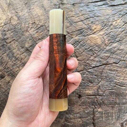 I- 14 Curly Red Siamese Rosewood Wa handle with marble horn ferrule and end cap - 140mm (Copy)