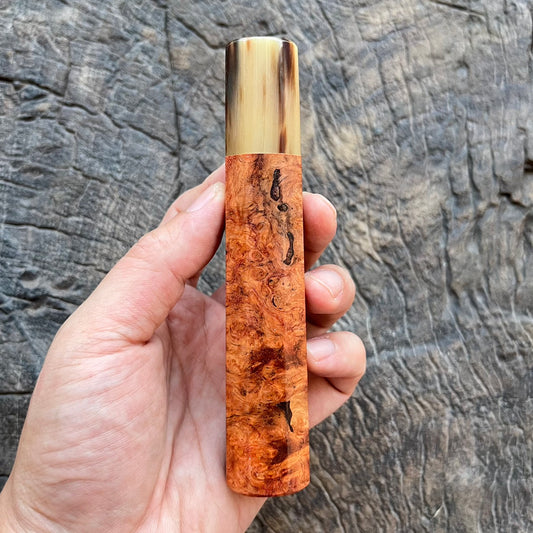 I-  10 Amboyna burl Wa handle with marble horn ferrule -  135mm