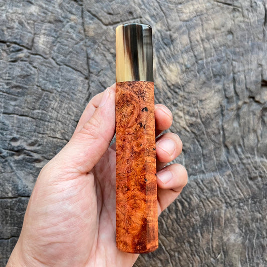 I-  10 Amboyna burl Wa handle with marble horn ferrule -  135mm