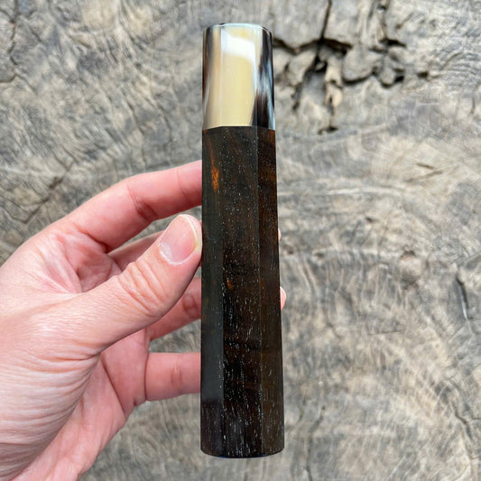 I -Amazing Black Curly Siam Rosewood wa handle, Marble horn ferrule - 145mm