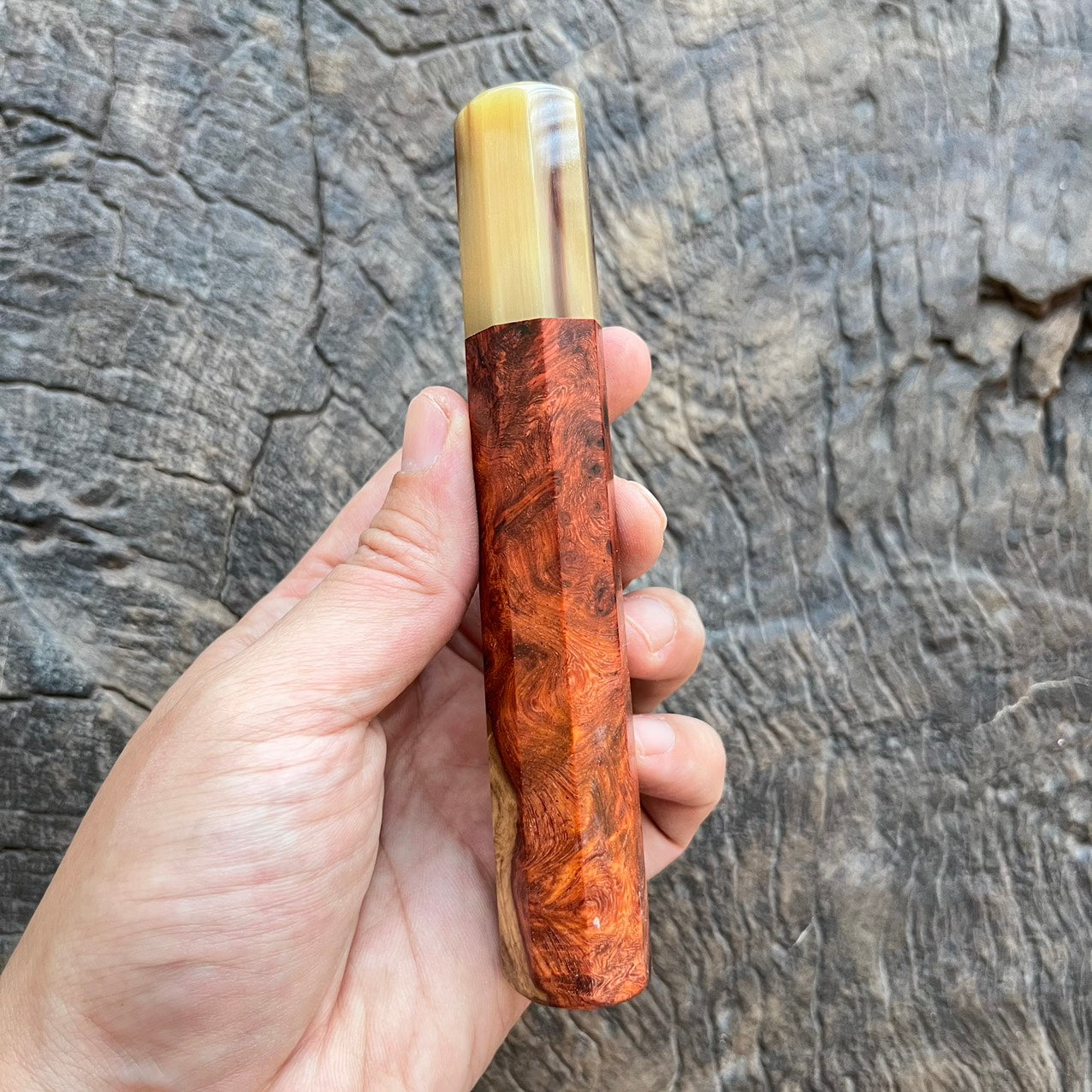 I- 8 Two tone amboyna burl with marble horn ferrule - 140mm