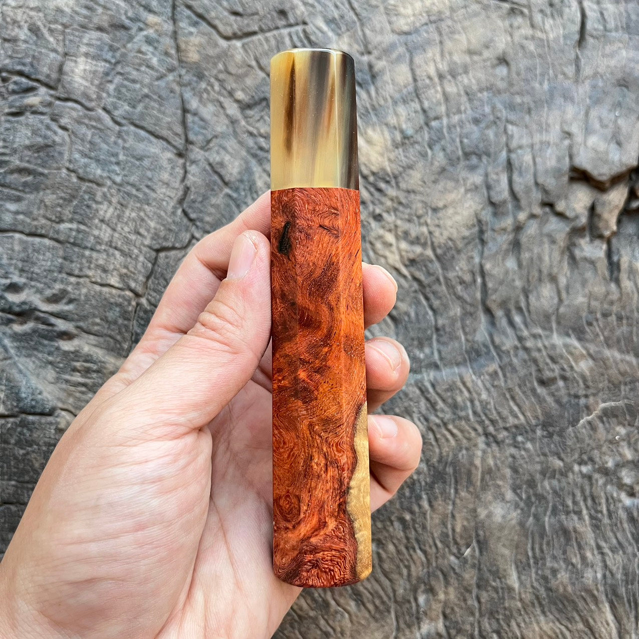 I- 8 Two tone amboyna burl with marble horn ferrule - 140mm