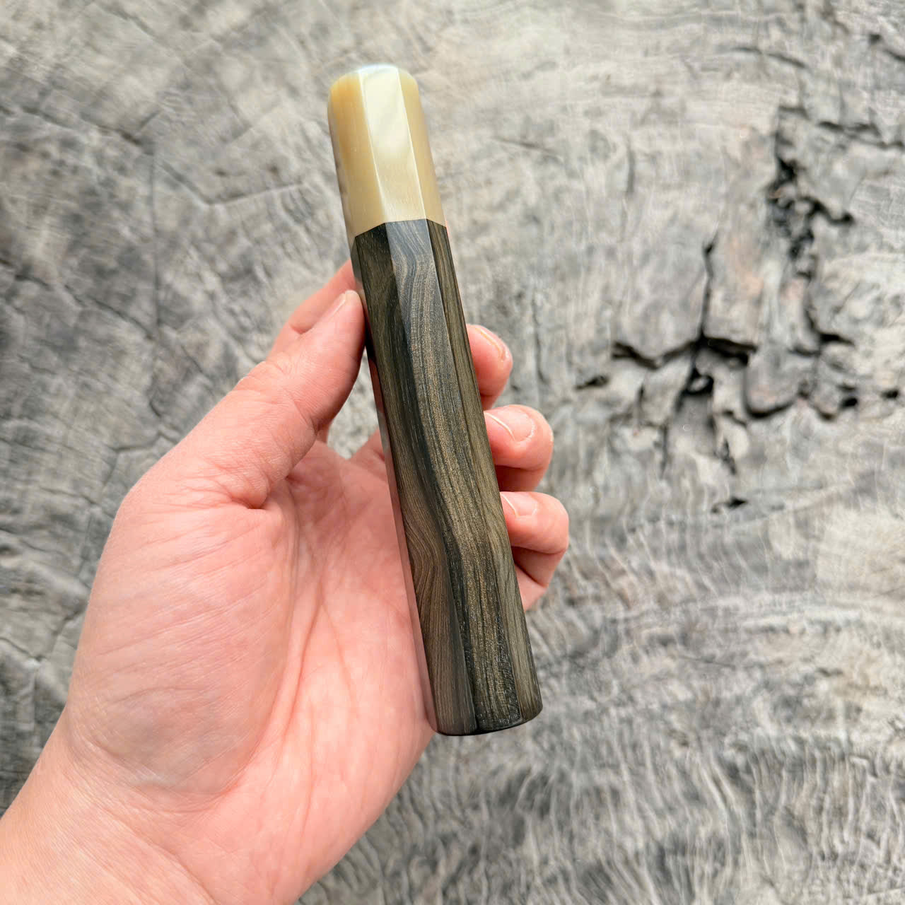 I -2 Ebony burl Wa handle, Marble horn ferrule,  145 mm handle