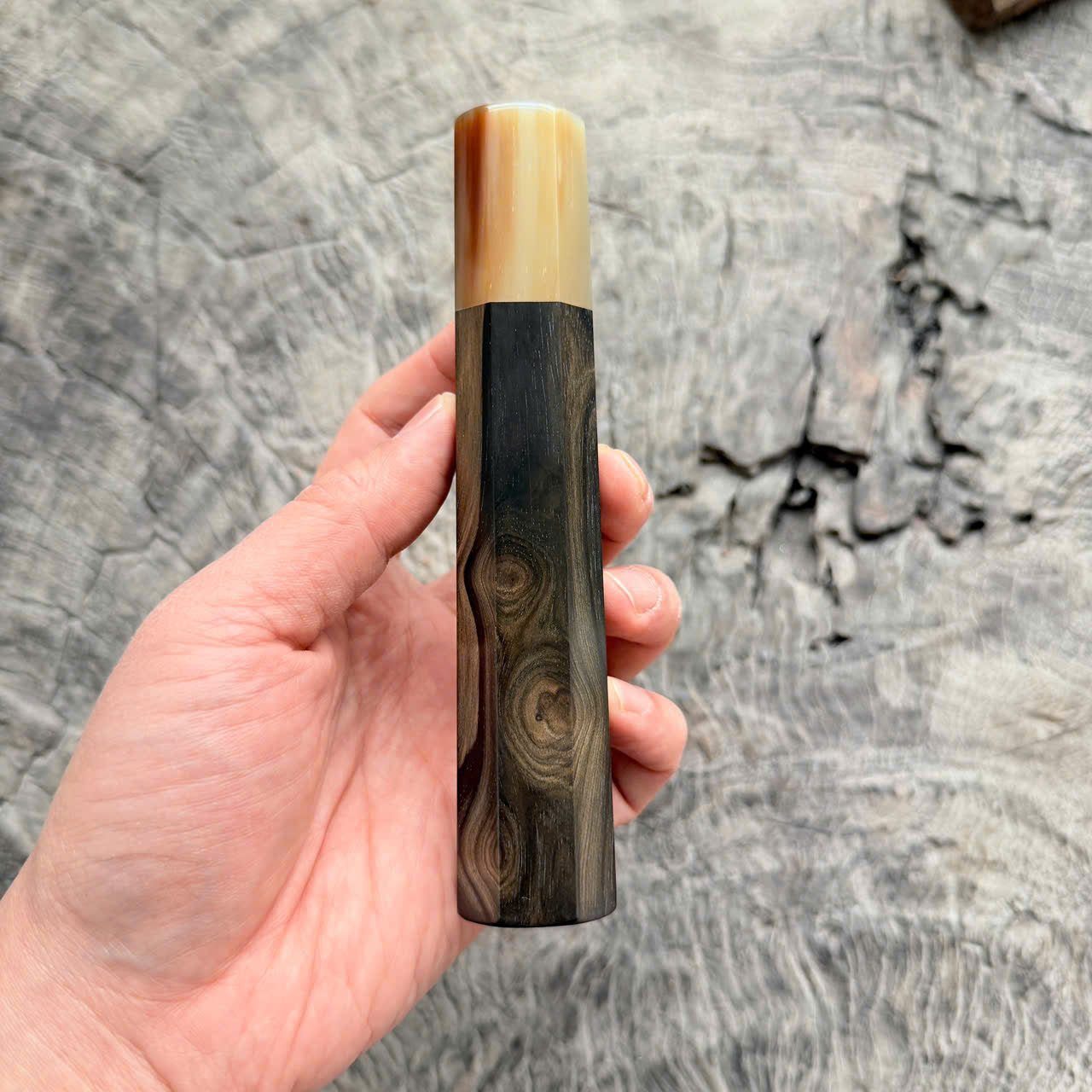 I -2 Ebony burl Wa handle, Marble horn ferrule,  145 mm handle