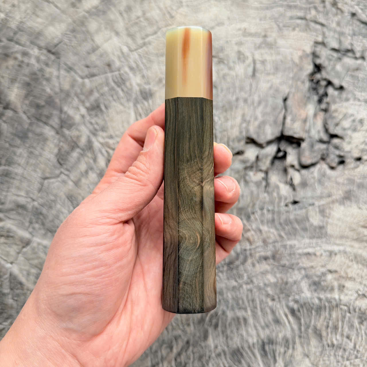 I -2 Ebony burl Wa handle, Marble horn ferrule,  145 mm handle