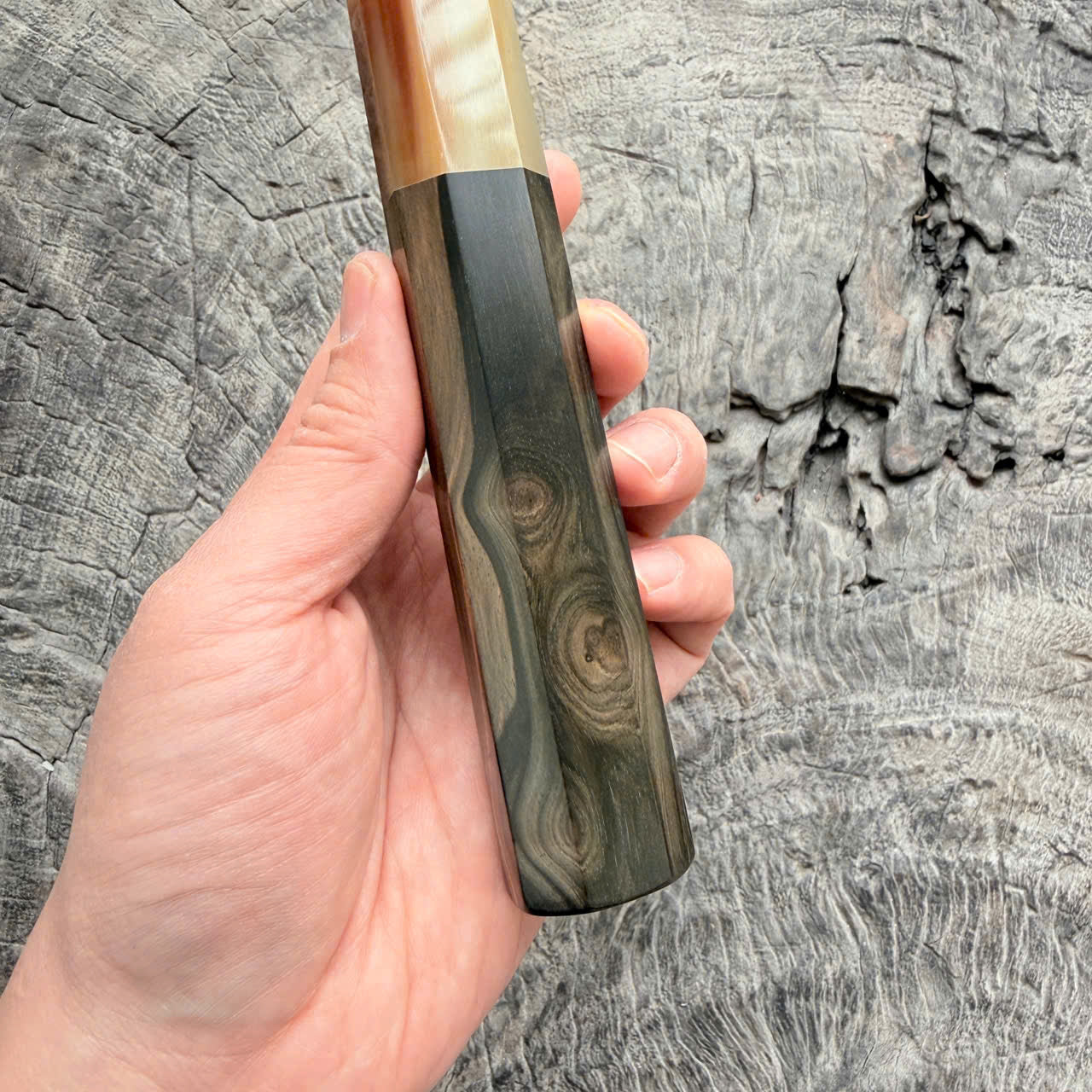 I -2 Ebony burl Wa handle, Marble horn ferrule,  145 mm handle