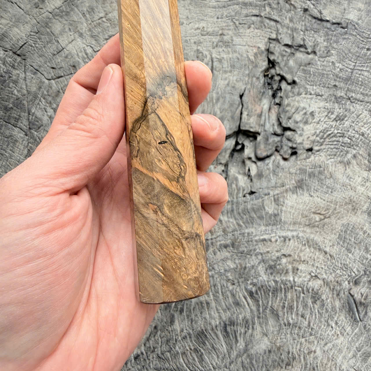 I - Two tone ebony burl wa handle, Mono handle, 140mm