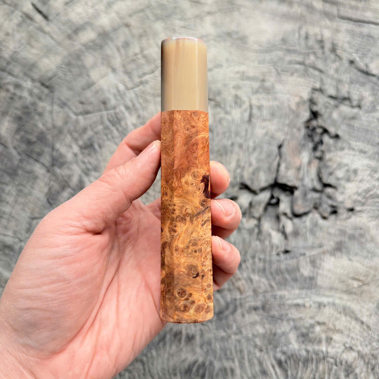 I- 5 Dragon burl Wa handle, white horn Ferrule, 135mm handle