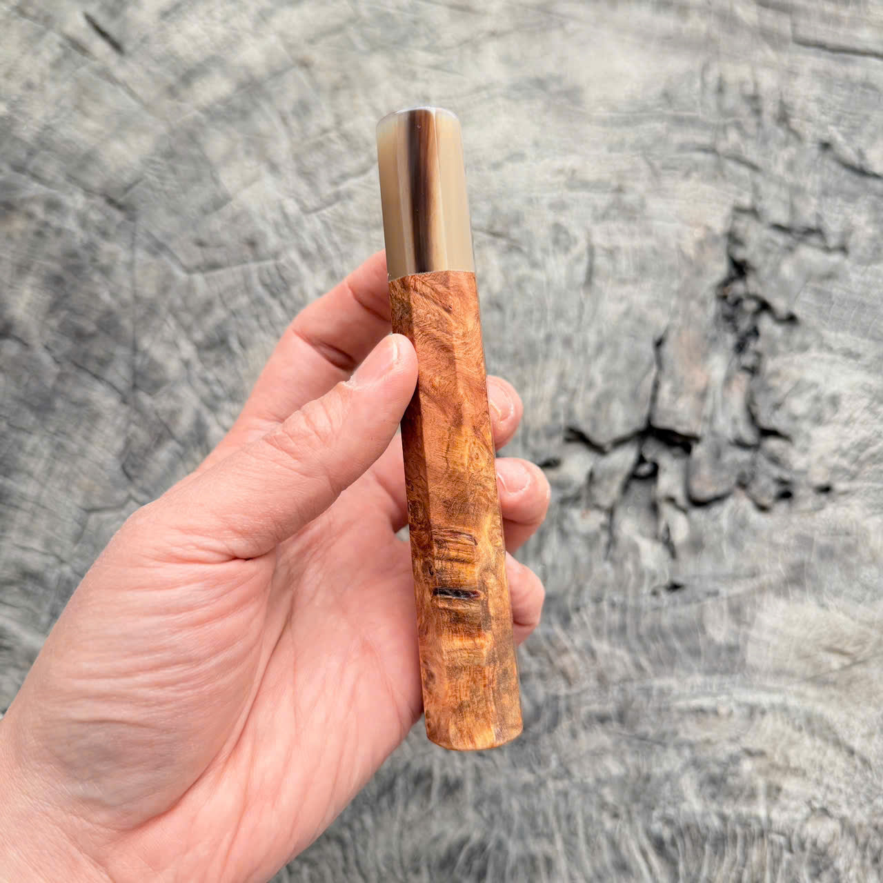 I- 5 Dragon burl Wa handle, white horn Ferrule, 135mm handle