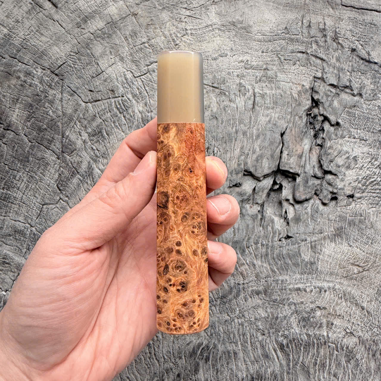 I- 5 Dragon burl Wa handle, white horn Ferrule, 135mm handle