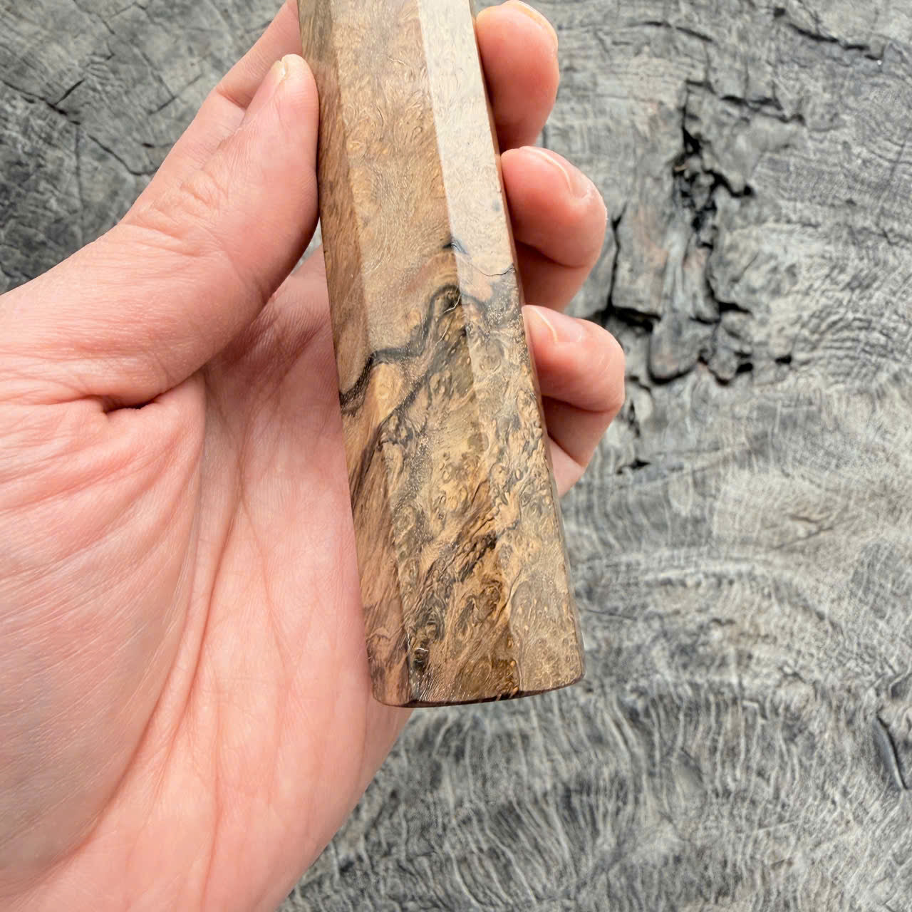 I - Two tone ebony burl wa handle, Mono handle, 140mm