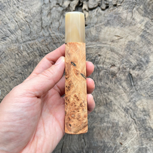 I-  3 Dragon blood burl Wa handle with marble horn ferrule -  135mm