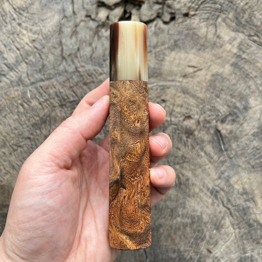 I - Burl wa handle with marble horn- 140mm