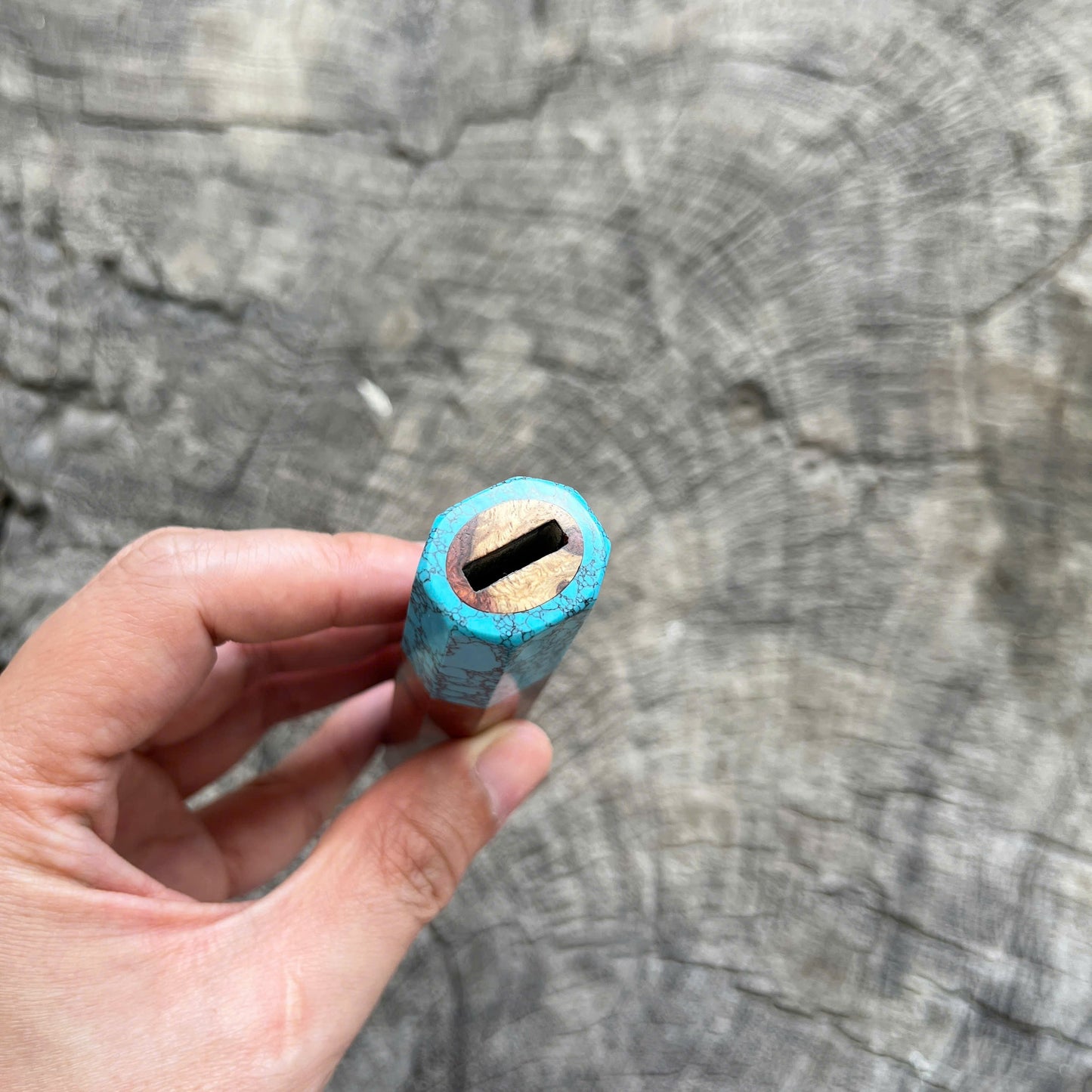 I- 15 Amboyna Burl Wa handle, Turquoise stone ferrule - 135mm