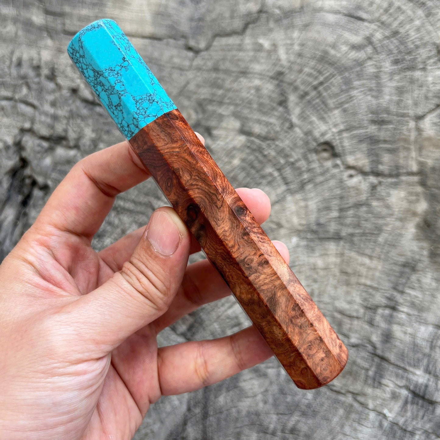 I- 15 Amboyna Burl Wa handle, Turquoise stone ferrule - 135mm