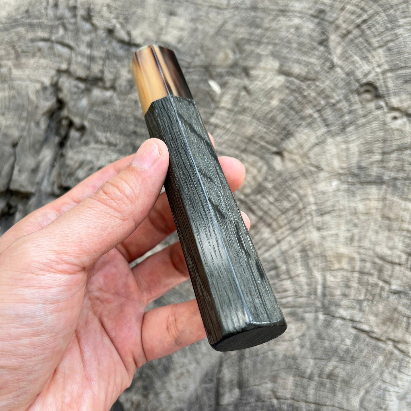 I - Bog Oak Wa handle, Marble horn ferrule - 140mm